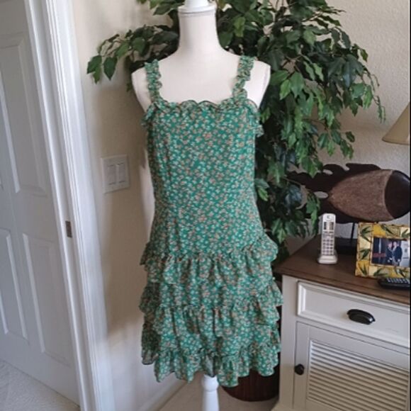 She + Sky NWT Green Floral Ruffle Dress Empire Waist Size Large - Picture 1 of 13